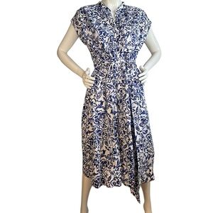 100% cotton Chic Blue and White Floral Midi Dress